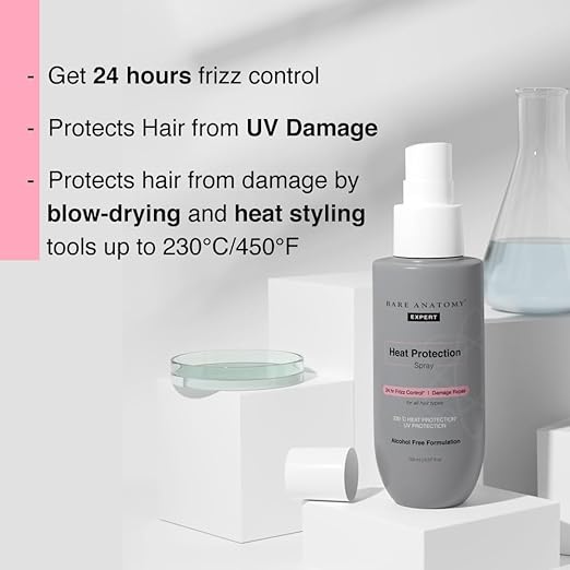 Bare Anatomy Heat Protection Spray Serum| Controls Frizz for up to 24 Hrs | Vitamin E, Pea Protein & Veg Keratin Enriched | Paraben Free | For Women & Men | Vegan |230 °C Heat Protection 150 ml - Image 2