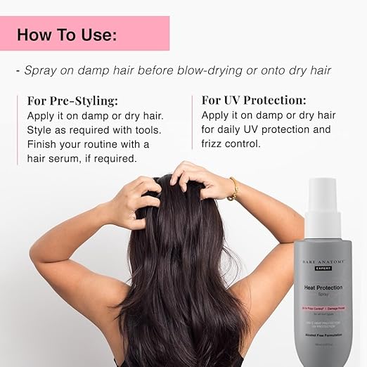Bare Anatomy Heat Protection Spray Serum| Controls Frizz for up to 24 Hrs | Vitamin E, Pea Protein & Veg Keratin Enriched | Paraben Free | For Women & Men | Vegan |230 °C Heat Protection 150 ml - Image 3